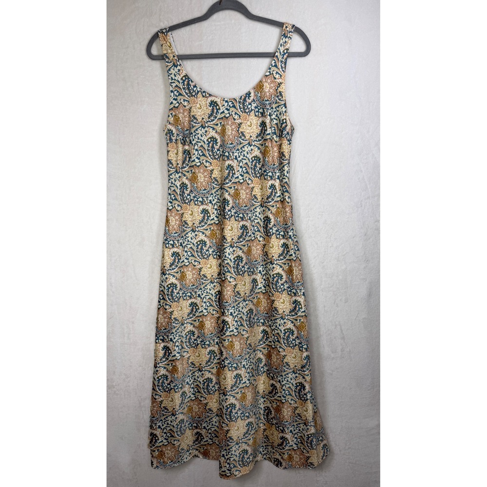 DREW Womens Paisley Floral Sleeveless Midi Dress Blue Gold Tan Size M
